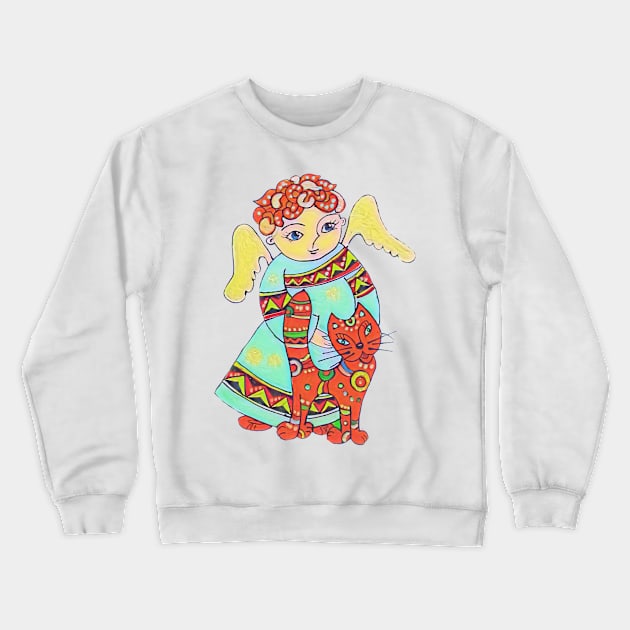 The angel with the cat Crewneck Sweatshirt by Gogodzy